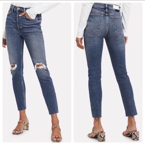 RE/DONE 90s High Rise Ankle Crop Jeans Dusk Destroy Distressed Skinny Cropped 26